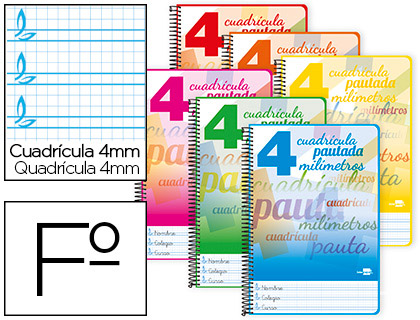 [2051698] LIDERPAPEL - CUADERNO ESPIRAL FOLIO PAUTAGUIA TAPA BLANDA 80H 80 GR CUADRO PAUTADO 4MM COLORES SURTIDOS (Ref.BF54)