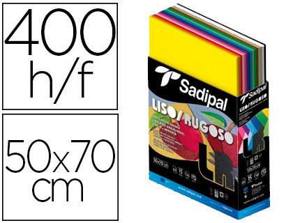 [9079654] SADIPAL - Cartulina 50x70 cm lisa y rugosa expositor carton 400 hojas surtidas 15 colores (Ref. 06003)