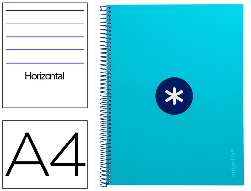 [2162146] ANTARTIK - Cuaderno espiral liderpapel A4 micro tapa forrada80h 90 gr horizontal 1 banda 4 taladros color turquesa (Ref. KB36)
