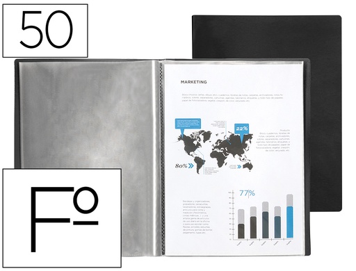 [2077158] LIDERPAPEL - CARPETA ESCAPARATE 50 FUNDAS PVC FOLIO NEGRO (Ref.EC44)