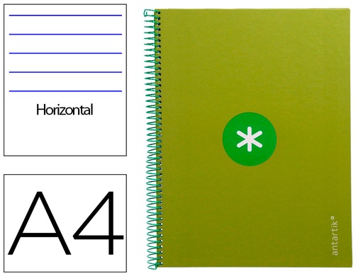 [2162147] ANTARTIK - Cuaderno espiral liderpapel A4 micro tapa forrada80h 90 gr horizontal 1 banda 4 taladros color verde (Ref. KB32)