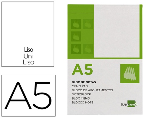 [2003319] LIDERPAPEL - BLOC NOTAS LISO A5 80 HOJAS 60G/M2 PERFORADO (Ref.BN04)