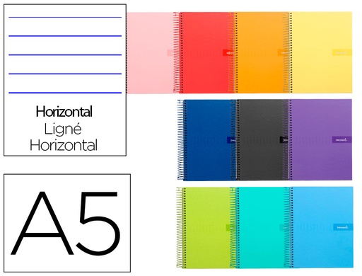 [2009245] LIDERPAPEL - CUADERNO ESPIRAL CUARTO MULTILIDER TAPA FORRADA 80H 80 GR PAUTA 2,5MM CON MARGEN COLORES SURTIDOS (Ref.BC40)