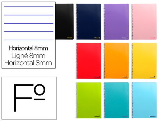 [2008237] LIDERPAPEL - CUADERNO ESPIRAL FOLIO WRITE TAPA BLANDA 80H 60 GR HORIZONTAL CON MARGEN COLORES SURTIDOS (Ref.BF02)