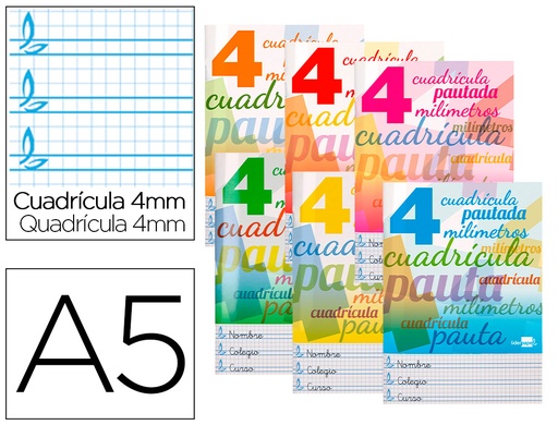 [2051708] LIDERPAPEL - LIBRETA PAUTAGUIA TAPA CARTONCILLO 32 HOJAS DIN A5 70 G CUADRICULADO PAUTADO 4 MM (Ref.LB36)
