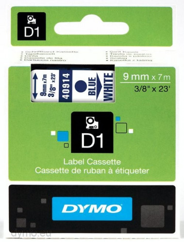 [1764192] DYMO - Etiquetas D1 9 mm Adhesivo permanente Azul/Blanco (Ref.S0720690)
