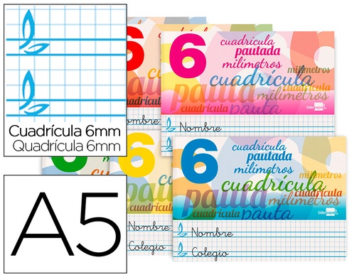 [2057780] LIDERPAPEL - LIBRETA PAUTAGUIA TAPA CARTONCILLO 32 HOJAS DIN A5 70 G CUADRICULADO PAUTADO 6 MM APAISADO (Ref.LB48)