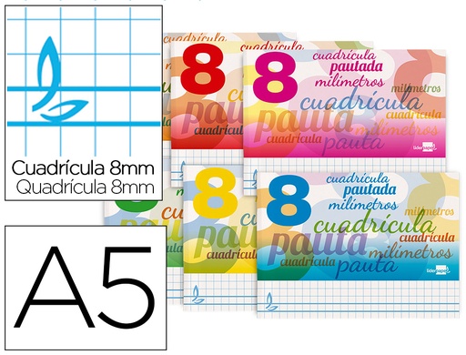[2057781] LIDERPAPEL - LIBRETA PAUTAGUIA TAPA CARTONCILLO 32 HOJAS DIN A5 CUADRICULADO PAUTADO 8MM APAISADA 70 GR (Ref.LB49)