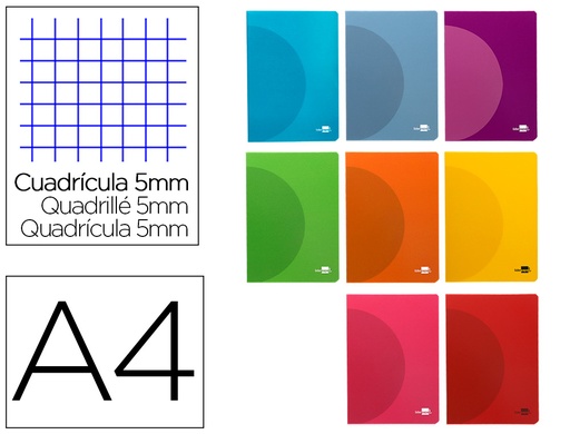[2064813] LIDERPAPEL - Libreta 360 tapa de plastico A4 48 hojas 90g/m2 5mm con doble margen colores surtidos (Ref. LF07)