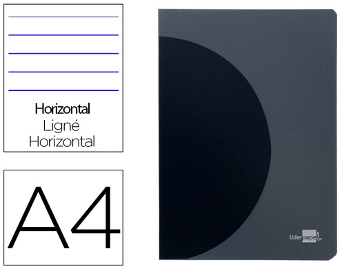 [2064811] LIDERPAPEL - Libreta 360 tapa de plastico A4 48 hojas 90g/m2 horizontal con doble margen tapa negra (Ref. LF05)