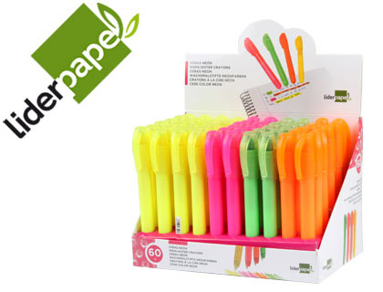 [2074318] LIDERPAPEL - MARCADOR DE CERA GEL FLUORESCENTE EXPOSITOR DE 60 UNIDADES SURTIDAS (Ref.ZC04)