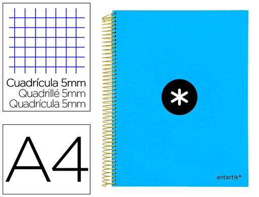 [2074582] ANTARTIK - CUADERNO ESPIRAL LIDERPAPEL A4 MICRO TAPA FORRADA 120H 100 GR CUADRO5MM 5 BANDAS 4 TALADROS COLOR AZUL (Ref.KD21)