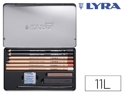 [2153573] LYRA - LAPICES REMBRANDT MONOCROMO CON ACCESORIOS PARA ESBOZOS CAJA METALICA DE 11 UNIDADES (Ref.2051110)
