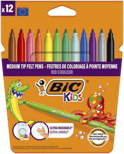 [2038204] BIC - ROTULADOR KID ESTUCHE DE 12 COLORES TINTA BASE AGUA ULTRA LAVABLE (Ref.841798 / 920294)