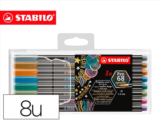 [9155855] STABILO - Rotulador punta de fibra pen 68 metallic estuche plastico de 8 unidades colores surtidos (Ref. 6808/8-11)
