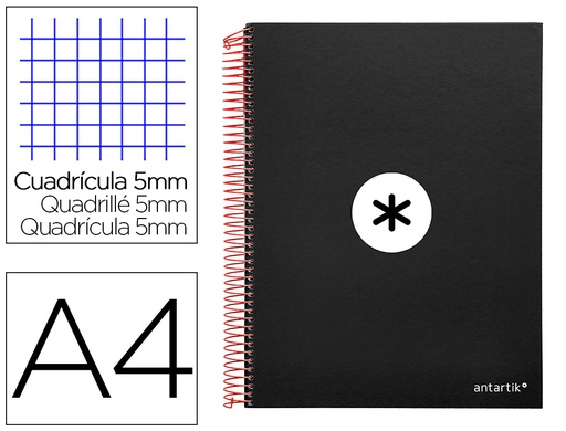 [2074591] ANTARTIK - CUADERNO ESPIRAL LIDERPAPEL A4 MICRO TAPA FORRADA 120H 100 GR CUADRO5MM 5 BANDAS 4 TALADROS COLOR NEGRO (Ref.KD30)