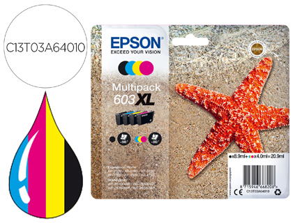 [9156593] EPSON - Ink-jet 603xl xp-2100 / 2105 / 3100 / 4100 / wf-2810 / 2830 / 2835 / 2850 multipack 4 colores negro (Ref. C13T03A64010)
