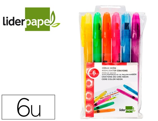 [2010738] LIDERPAPEL - Marcador de cera gel fluorescente estuche 6 colores surtidos (Ref. ZC10)