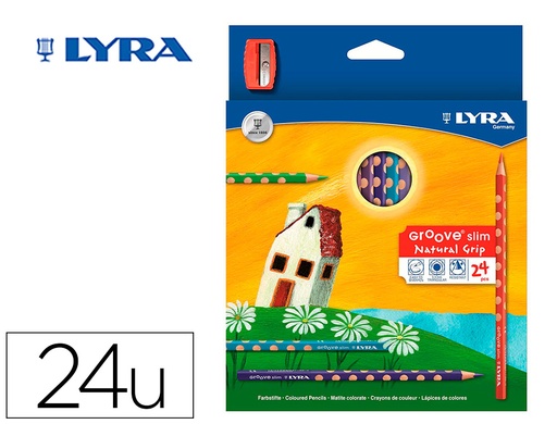 [2049180] LYRA - LAPICES DE COLORES GROOVE SLIM TRIANGULAR MINAS DE 3,3 MM CAJA DE 24 COLORES + Sacapuntas/Afilalapices (Ref.2821240)