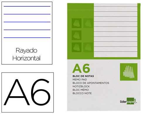 [2048395] LIDERPAPEL - BLOC NOTAS HORIZONTAL A6 80 HOJAS 60G/M2 PERFORADO (Ref.BN12)