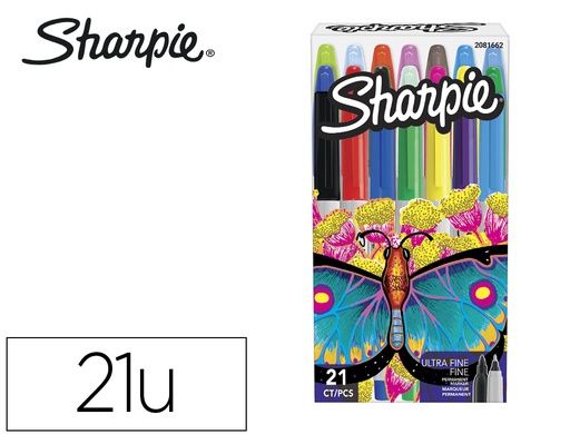 [2157319] SHARPIE - Rotulador permanente pack mariposa de 14 unidades punta fina + 7 unidades punta ultrafina colores surtidos (Ref. 2079805)