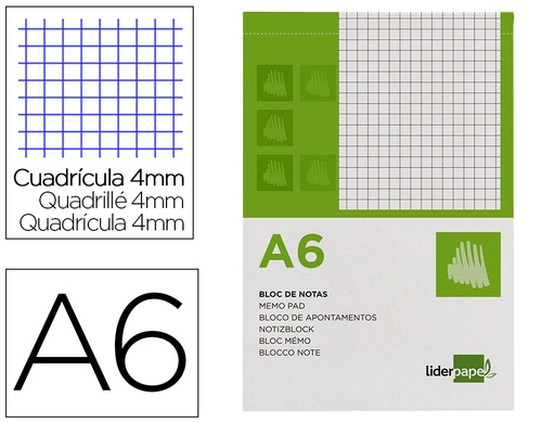[2003323] LIDERPAPEL - BLOC NOTAS CUADRO 4MM A6 80 HOJAS 60G/M2 PERFORADO (Ref.BN05)
