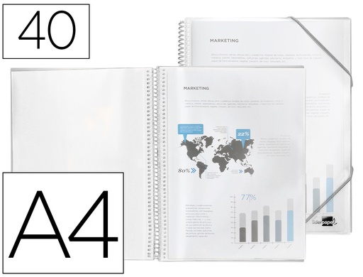 [2010930] LIDERPAPEL - Carpeta escaparate con espiral 40 fundas polipropileno din A4 transparente (Ref. EC55)