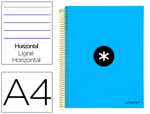 [2074542] ANTARTIK - CUADERNO ESPIRAL LIDERPAPEL A4 MICRO TAPA FORRADA 120H 100 GR HORIZONTAL 5 BANDAS 4 TALADROS COLOR AZUL (Ref.KD01)