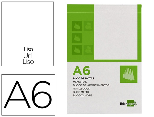 [2003322] LIDERPAPEL - BLOC NOTAS LISO A6 80 HOJAS 60G/M2 PERFORADO (Ref.BN06)