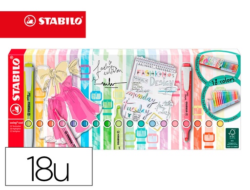 [2161923] STABILO - Rotulador fluorescente swing cool pastel deskset estuche de 18 unidades colores surtidos (Ref. 275/18-01-5)