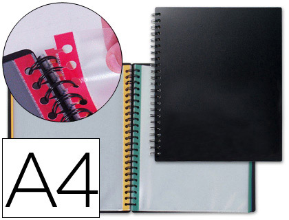 [2036124] LIDERPAPEL - CARPETA DIN A4 CON 20 FUNDAS INTERCAMBIABLES BORDES DE COLORES COLOR NEGRO (Ref.WA01)