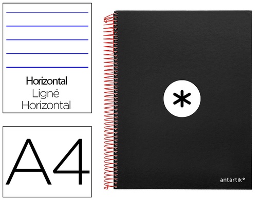 [2074551] ANTARTIK - CUADERNO ESPIRAL LIDERPAPEL A4 MICRO TAPA FORRADA 120H 100 GR HORIZONTAL 5 BANDAS 4 TALADROS COLOR NEGRO (Ref.KD10)