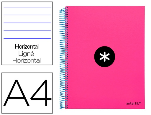 [2074546] ANTARTIK - CUADERNO ESPIRAL LIDERPAPEL A4 MICRO TAPA FORRADA 120H 100 GR HORIZONTAL 5 BANDAS 4 TALADROS COLOR ROSA (Ref.KD05)