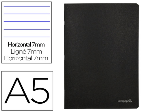 [2054414] LIDERPAPEL - LIBRETA TAPA NEGRA A5 80 HOJAS 60G/M2 HORIZONTAL CON DOBLE MARGEN (Ref.LA16)