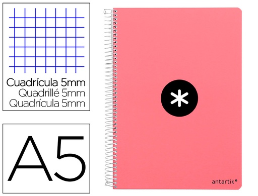 [2007821] ANTARTIK - Cuaderno espiral liderpapel a5 tapa dura 80h 100 gr cuadro 5mm color coral (Ref. KB05)