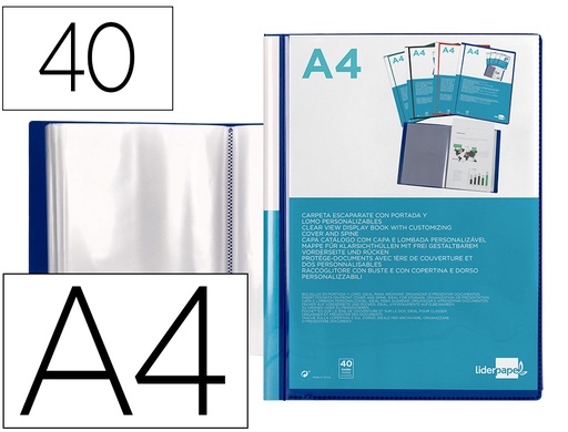[2023046] LIDERPAPEL - CARPETA ESCAPARATE 37732 40 FUNDAS CANGURO POLIPROPILENO DIN A4 AZUL PORTADA Y LOMO PERSONALIZABLE (Ref.CJ60)