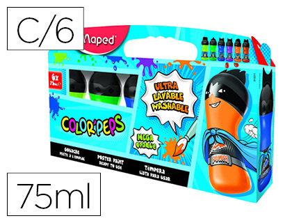 [2151828] MAPED - Tempera color peps ultra lavable caja de 6 colores surtidos secundarios 75 ml (Ref. 810011)