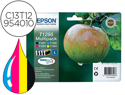 [9090931] EPSON - Cartuchos ORIGINALES Inyección De Tinta T1295 Negro/Amarillo/Cyan/Magenta Multipack 4 Blister (Ref.C13T12954010)