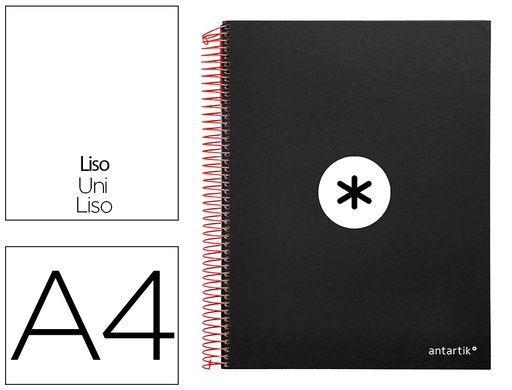 [2074631] ANTARTIK - CUADERNO ESPIRAL LIDERPAPEL A4 MICRO TAPA FORRADA 120H 100 GR LISO CON BANDAS 4 TALADROS COLOR NEGRO (Ref.KD50)