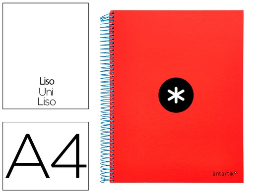 [2074623] ANTARTIK - CUADERNO ESPIRAL LIDERPAPEL A4 MICRO TAPA FORRADA 120H 100 GR LISO CON BANDAS 4 TALADROS COLOR ROJO (Ref.KD42)