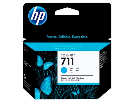[1409558] HP ( HEWLETT PACKARD ) - Cartuchos ORIGINALES Inyección De Tinta 711 Cyan Pack 3 (Ref.CZ134A)