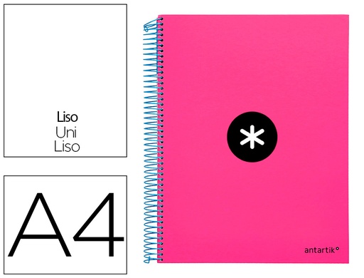 [2074626] ANTARTIK - CUADERNO ESPIRAL LIDERPAPEL A4 MICRO TAPA FORRADA 120H 100 GR LISO CON BANDAS 4 TALADROS COLOR ROSA FLUOR (Ref.KD45)