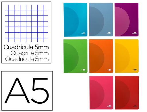 [2064814] LIDERPAPEL - Libreta 360 tapa de plastico a5 48 hojas 90g/m2 5mm con doble margen colores surtidos (Ref. LF08)