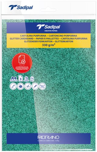 [9935002] SADIPAL - CARTULINA PURPURINA A4 330g VERDE PAQUETE de 3 (Ref.20306)