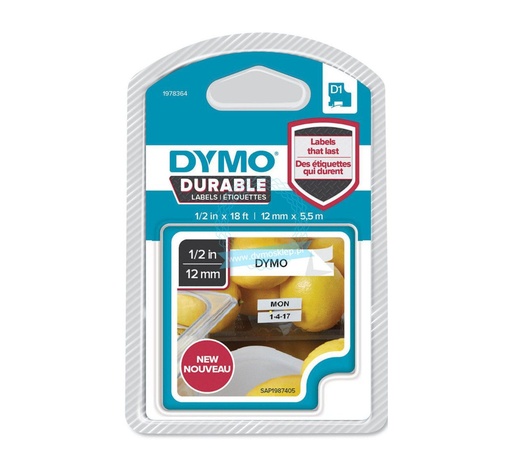[1941859] DYMO - Cinta D1 Durable negro sobre blanco 12mm.x5,5m (Ref.1978364)
