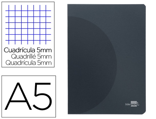 [2064816] LIDERPAPEL - Libreta 360 tapa de plastico a5 48 hojas 90g/m2 5mm con doble margen tapa negra (Ref. LF10)