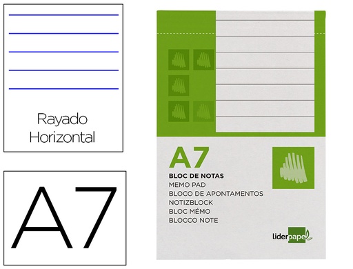 [2048394] LIDERPAPEL - BLOC NOTAS HORIZONTAL A7 80 HOJAS 60G/M2 PERFORADO (Ref.BN11)