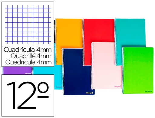 [2009862] LIDERPAPEL - CUADERNO ESPIRAL BOLSILLO DOCEAVO WRITE TAPA BLANDA 80H 60 GR CUADRO 4MM COLORES SURTIDOS (Ref.BQ05)