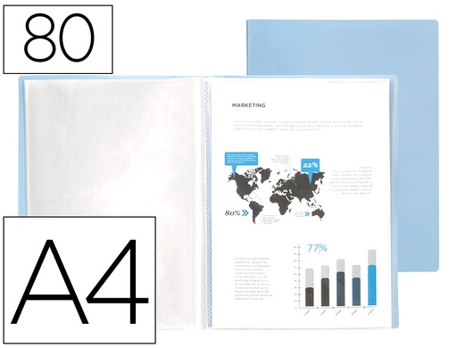 [2159459] LIDERPAPEL - Carpeta escaparate 80 fundas polipropileno din A4 celeste opaco (Ref. EC99)
