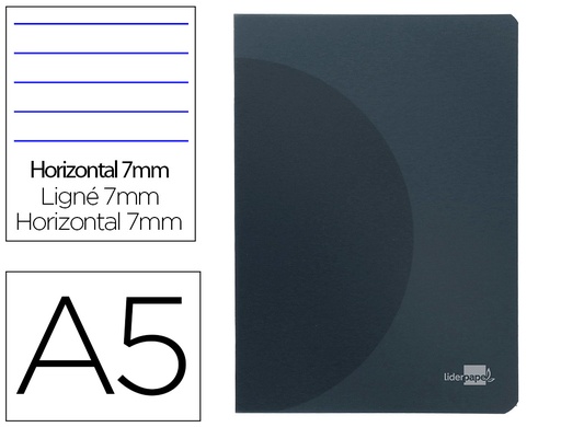 [2064812] LIDERPAPEL - Libreta 360 tapa de plastico a5 48 hojas 90g/m2 horizontal con doble margen tapa negra (Ref. LF06)